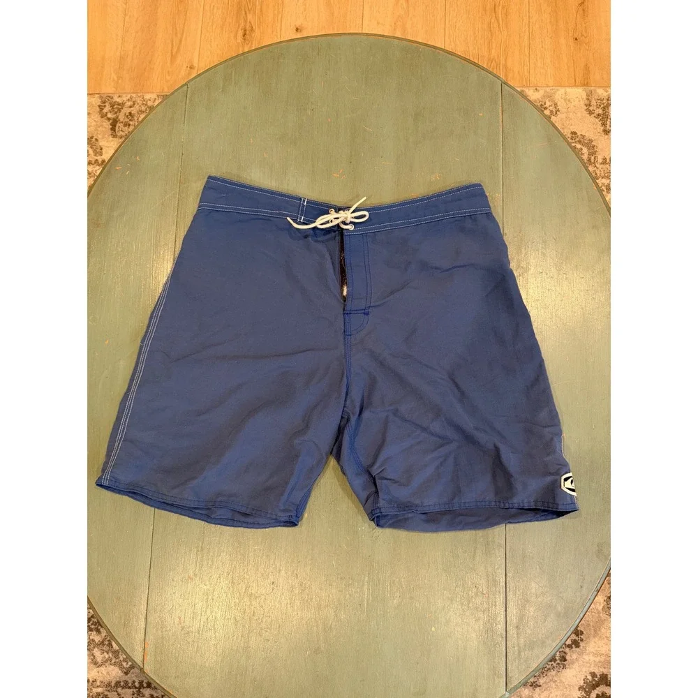 Y2K Quiksilver Mens Blue Board Shorts Size 34 Lace Up Surf Swim Trunks 0101242